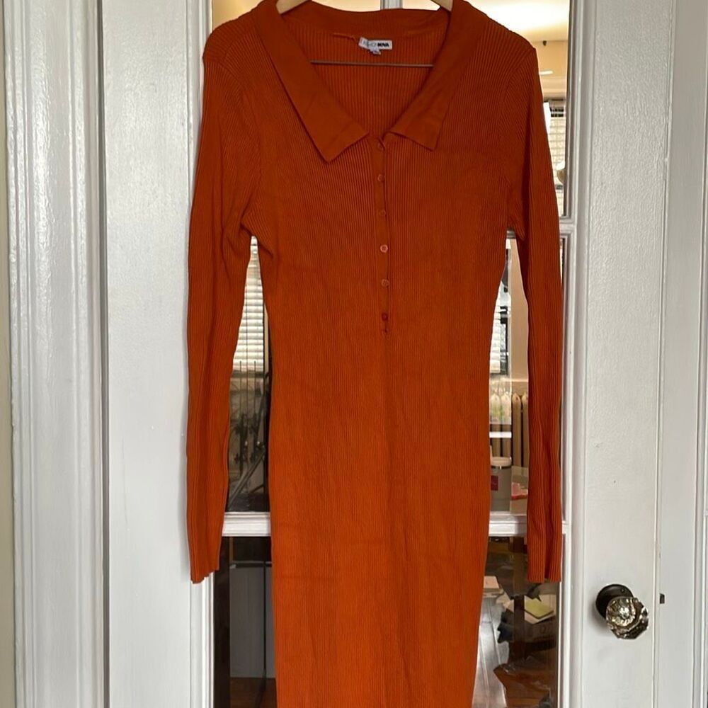 Dress Up Sweater Midi ribbed mermaid tail bodycon Dress - orange plus size 2xl - Picture 11 of 13